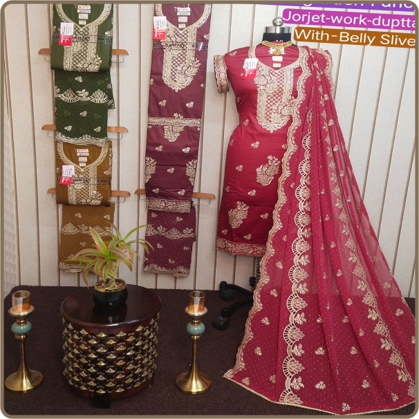 Lagaan garden-Fancy Jorjet-work-duptta With-Belly Slive