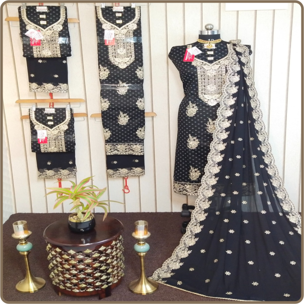 Fine-Dine Black-Fancy Dupatta-Nazmin